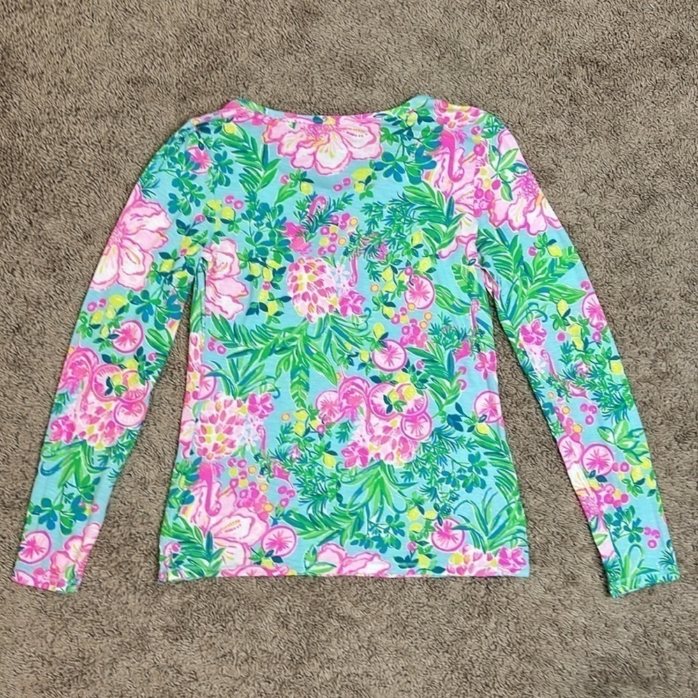❤️ Lilly Pulitzer Henley Pajama Top Fruity Flamingo Colorful Tropical 010496 - Picture 5 of 12